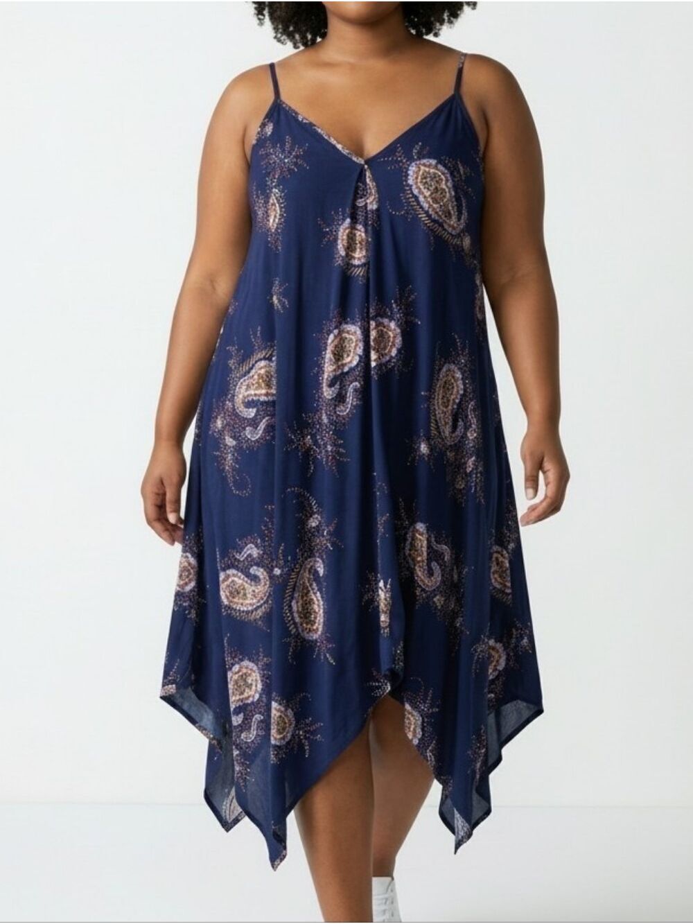 a.n.a Navy Paisley Midi Slip Dress with Lavender Accents XL